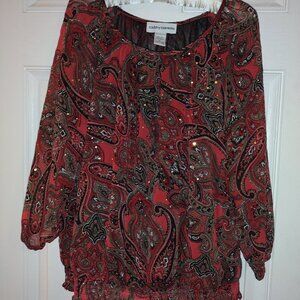 CATHTY DANIELS WOMENS FESTIVE SHEER DRESSY TOP